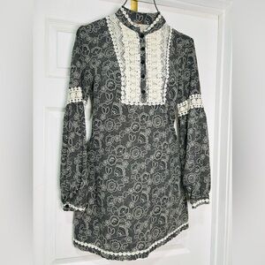 FREE PEOPLE Black and Cream Lace Top